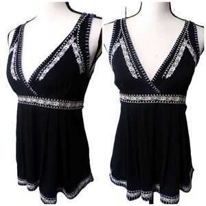 Y2k Wet Seal Babydoll top L Black White embroidery Coquette Whimsigoth fairygoth